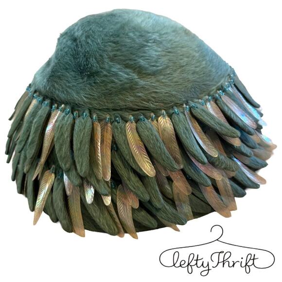 Vintage Feather Trim Women\'s Hat in Green main image 2